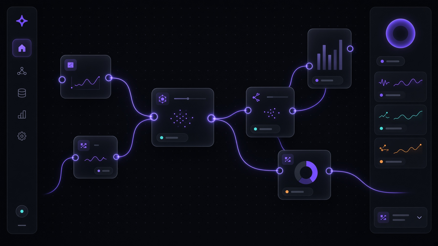 Abstract production canvas: connected nodes and model flows